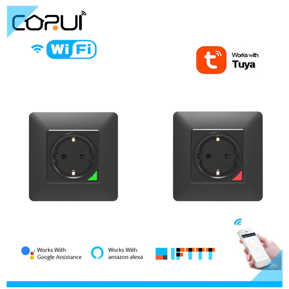 

CORUI EU 16A Wifi Smart Wall Socket Tuya Smart Life APP 1/2/3 Socket Voice Remote Control Power Plug Work With Google Home Alexa