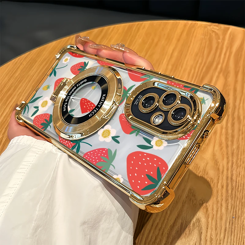 Фото Противоударный прозрачный чехол для телефона Huawei Nova 9 4E P40 Pro P30 Lite с подставкой, силиконовый чехол с рисунком клубники и лимона №1