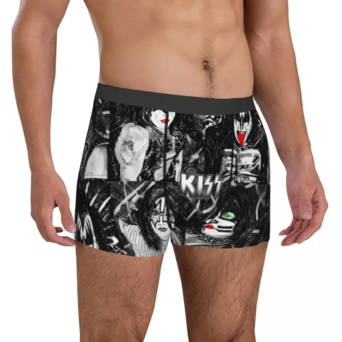 

Kiss Band Print Underwear Colour Splash with Logo Funny Underpants Sublimation Boxer Brief 3D Pouch Men Plus Size Trunk