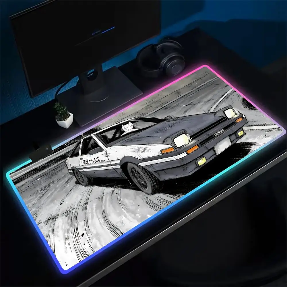 Фото Коврик для мыши Cartoon AE86 l-Initials D, игровой коврик для мыши в стиле аниме, светодиодные настольные коврики с подсветкой, резиновый настольный коврик XXL, коврик для мыши RGB, настольные коврики №3