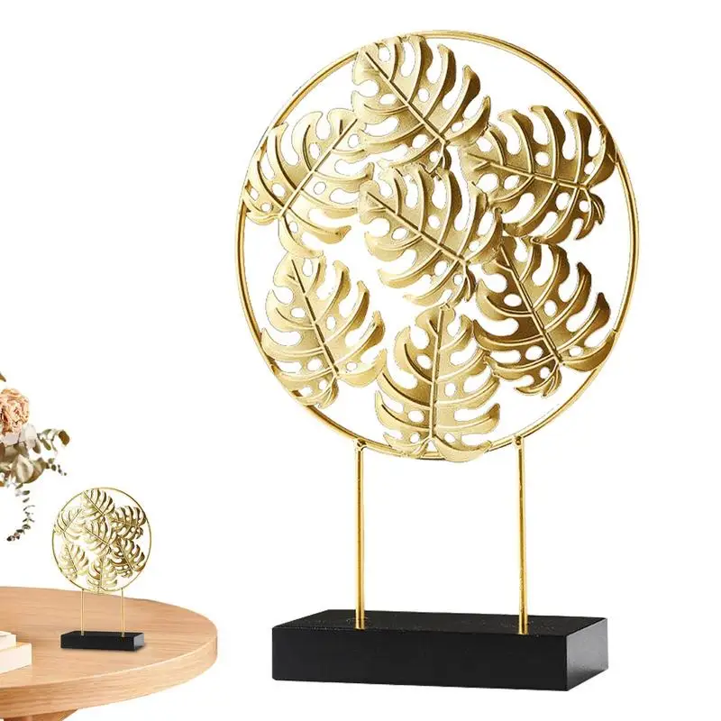 

Gold Palm Leaf Sculpture Gold Color Large Monstera Leaf Tropical Palm Leaves Pendants Metal Figurines Home Decor