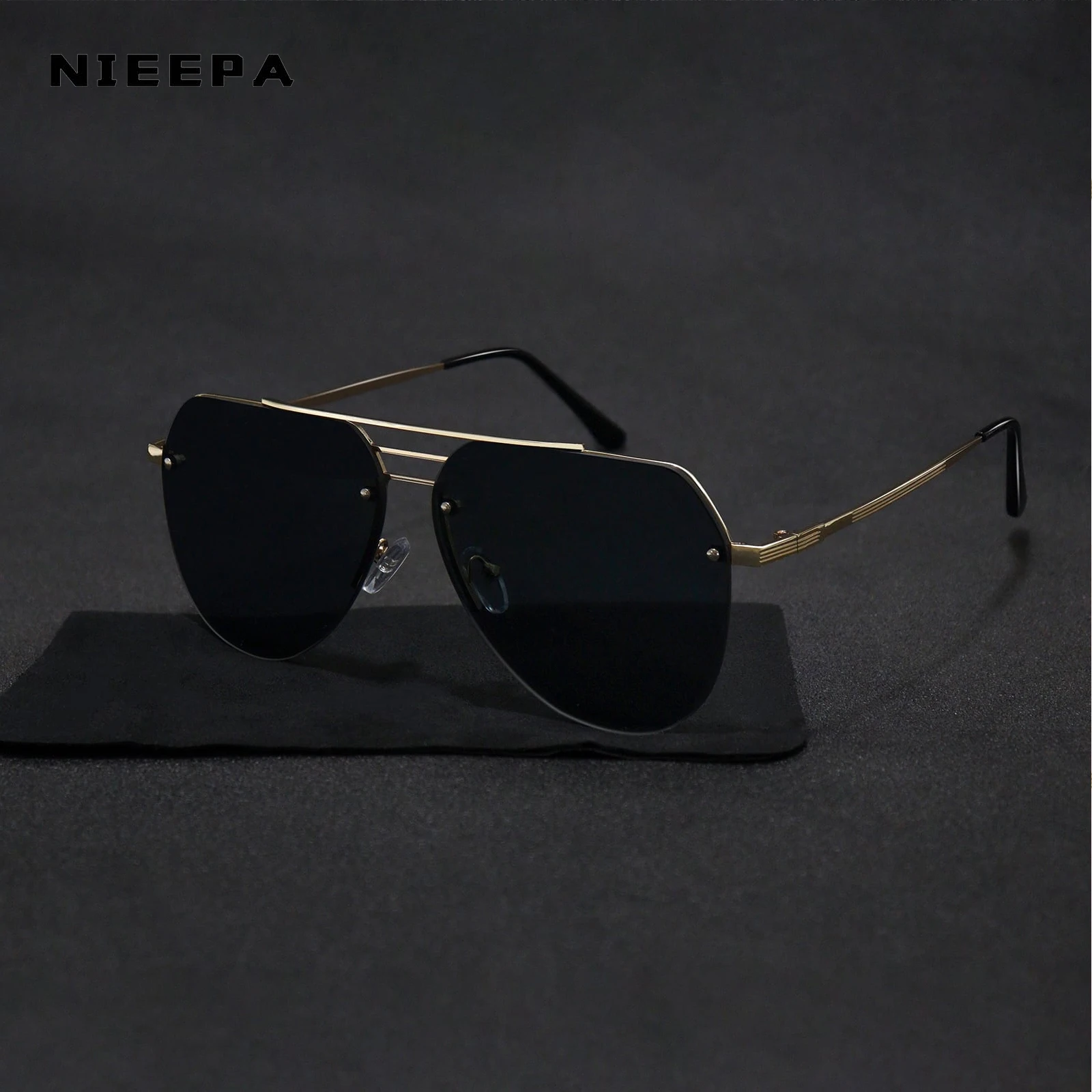 

NIEEPA 2022 New Photochromic Double Beam Frameless Toad Mirror Sunglasses for Women Unisex Metal Legs Driving Sunglass UV400