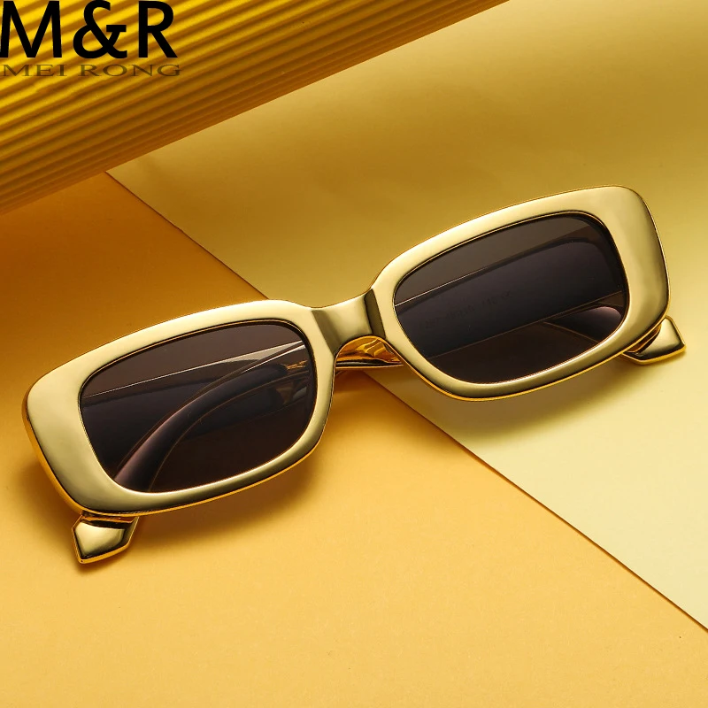 

Vintage Luxurious Gold Sun Glasses Small Rectangle Reflective Gold Plating Eyewear Shades for Women Square Golden Sunglasses
