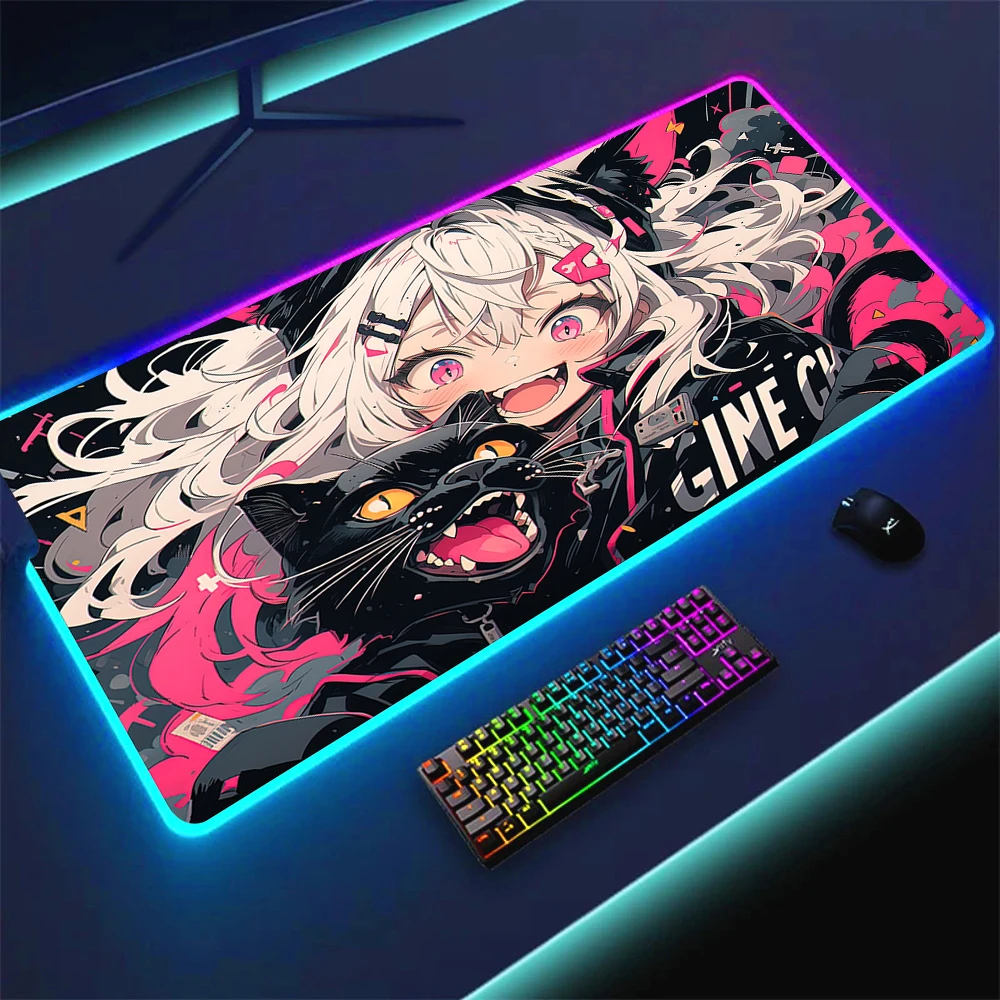 Большой коврик для мыши с RGB-подсветкой Женский игровой клавиатуры рисунком