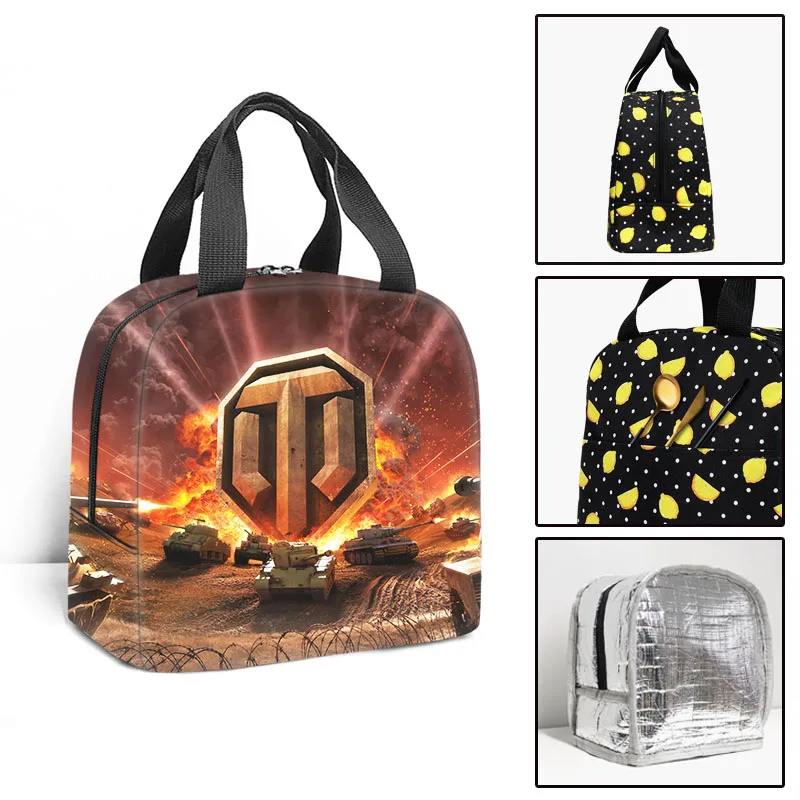 World Of Tanks Portable Cooler Lunch Bag Thermal Insulated Multifunction Food Bags Food Picnic Lunch Box Bag for Men Women Kids