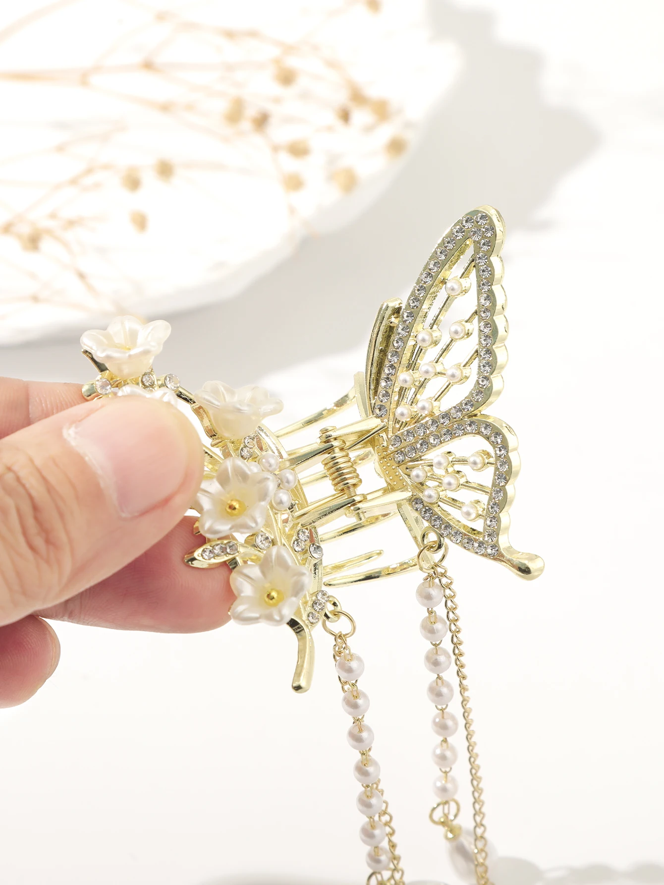 Модная заколка для волос с бабочкой и кисточкой жемчугом Красные Цветочные