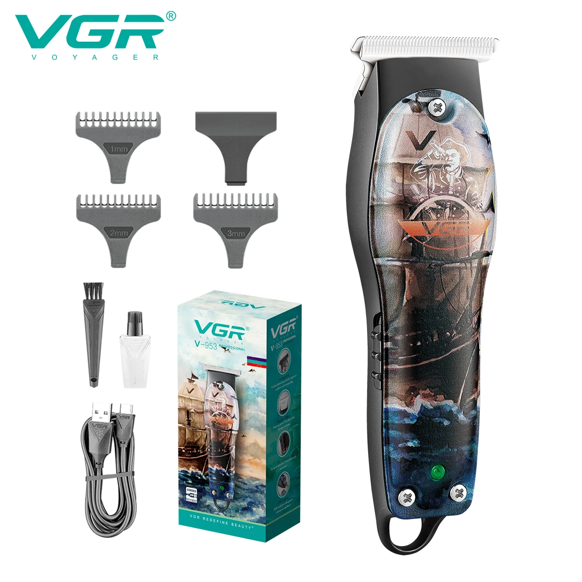  VGR Hair Trimmer Professional Hair Clipper Rechargeable Hair Cutting Machine Wireless Barber Edgers Cutter Clipper for Men V-953