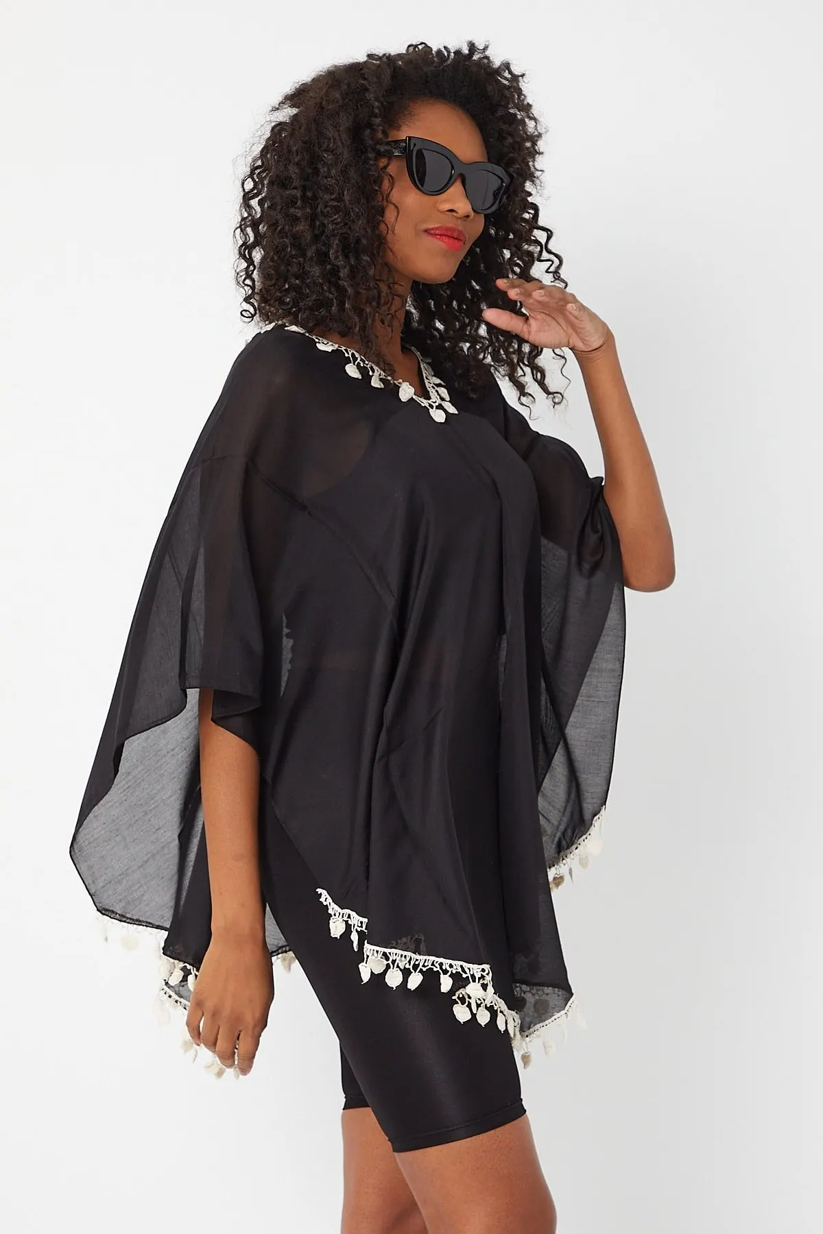 

Women's Pareo Black Cotton Beach Dress Swimwear Cover Dress Sexy Tunic Suit Beachwear Female Beach Bikini Cover