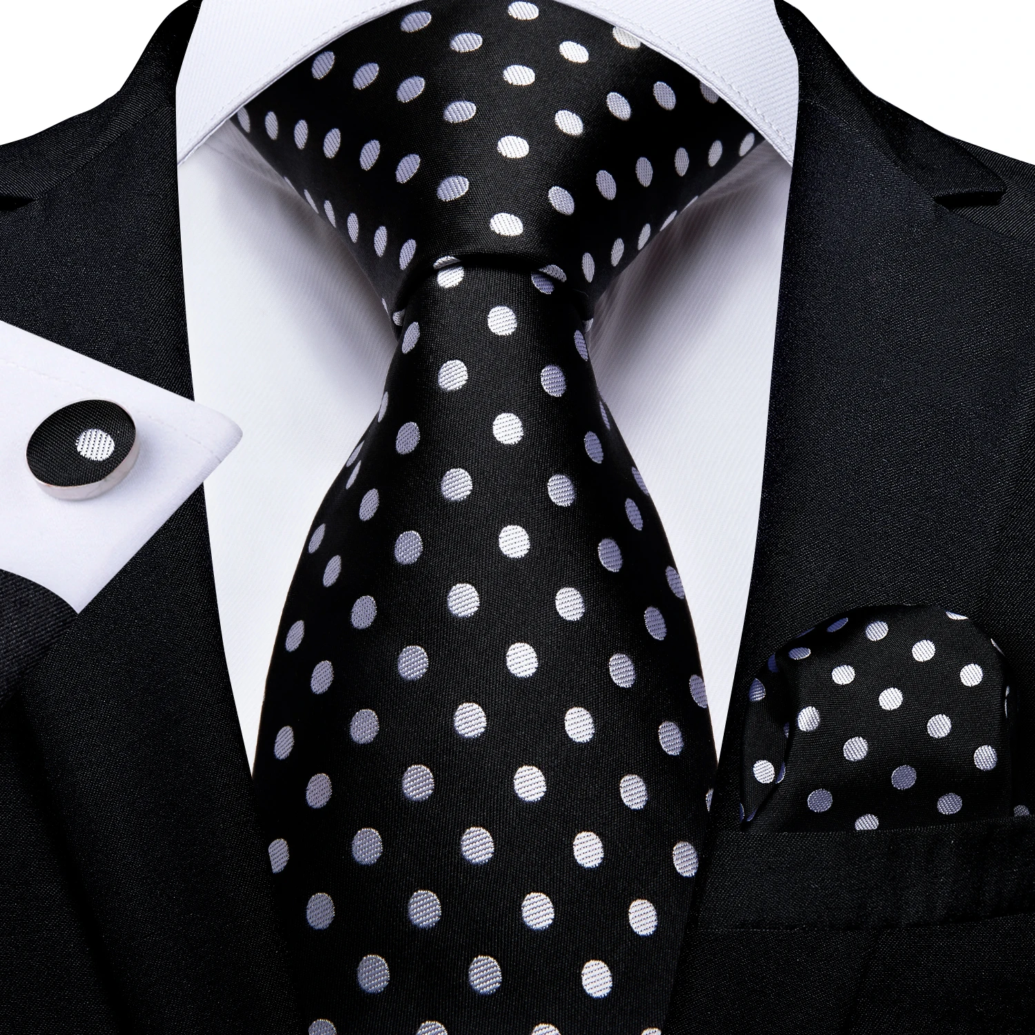 

Черные шелковые галстуки в белый горошек для мужчин, деловые свадебные галстуки 8 см, мужские нагрудные Квадратные запонки, мужские аксессу...