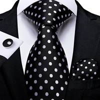 white dot black silk ties for men business wedding 8cm mens neck tie pocket square cufflinks men accessoreis gift
