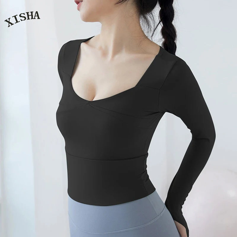 

Womens Tshirt Sportswear Crop Top with Sleeves Seamless Sports Yoga Top for Fitness Long Sleeve Sport Shirt Gym Sport Clothes