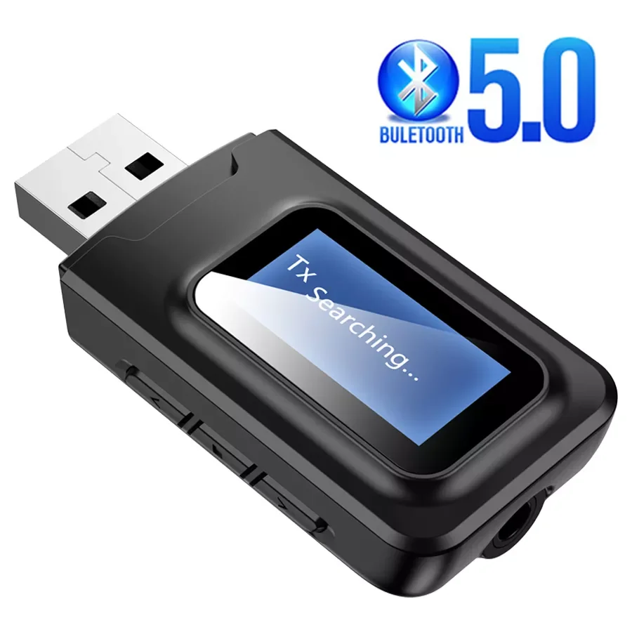 

2 in 1 Bluetooth 5.0 Audio Transmitter Receiver with LCD Display Mini Portable AUX USB Wireless Audio Adapter for TV Car PC