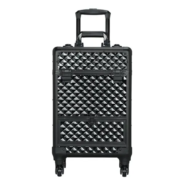 

【Luxury】Universal Wheels Aluminum Cosmetic Train Case with Black Brush Bag