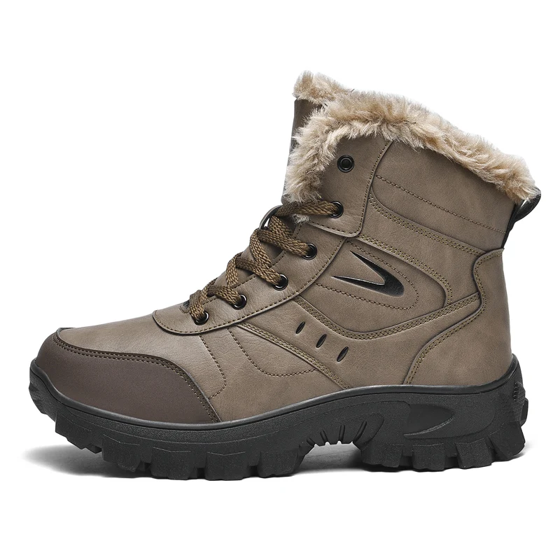 HIKEUP Outdoor Hiking Shoes Padded High-top Warm Casual Cotton Shoes Men Tactical Military Snow Boots Genuine Leather