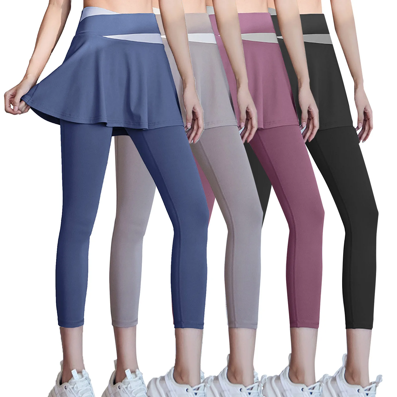 Women Fitness Yoga Pants With Skirt Fake Two Pieces Sport Legging Gym Dance Running Jogging Cycling High Waist Tight Pants