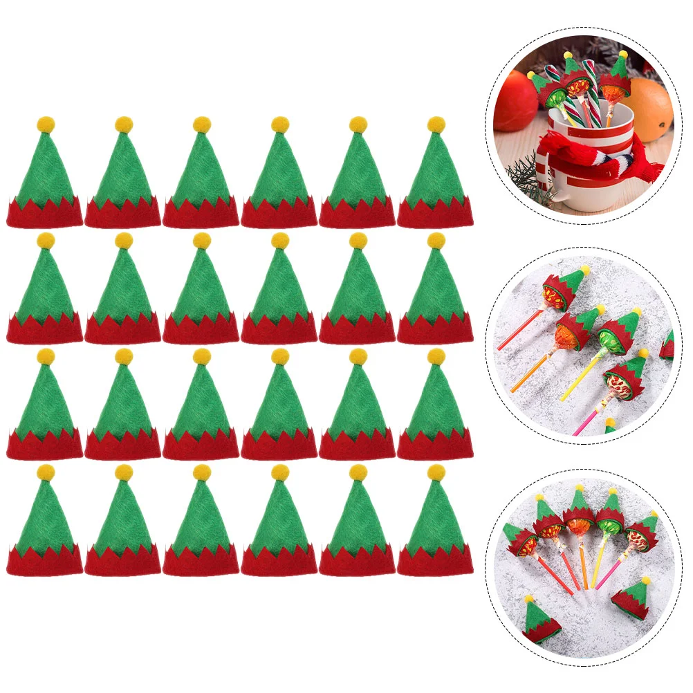

24 Pcs Lollipop Tiny Caps Mini Miniature Christmas Decor Hats Non-woven Fabric Party