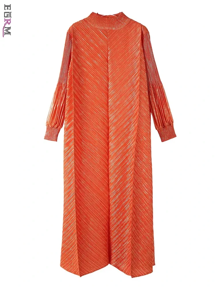 EGRM элегантное бронзовое дизайнерское плиссированное платье женское свободное с
