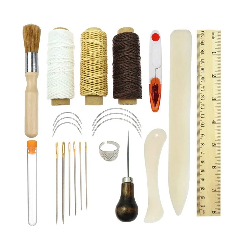 

23 PCS Leather Sewing Repair Bookbinding Tools Kits DIY Craft Handmade Set Needles Waxed Thread Awl Supplies