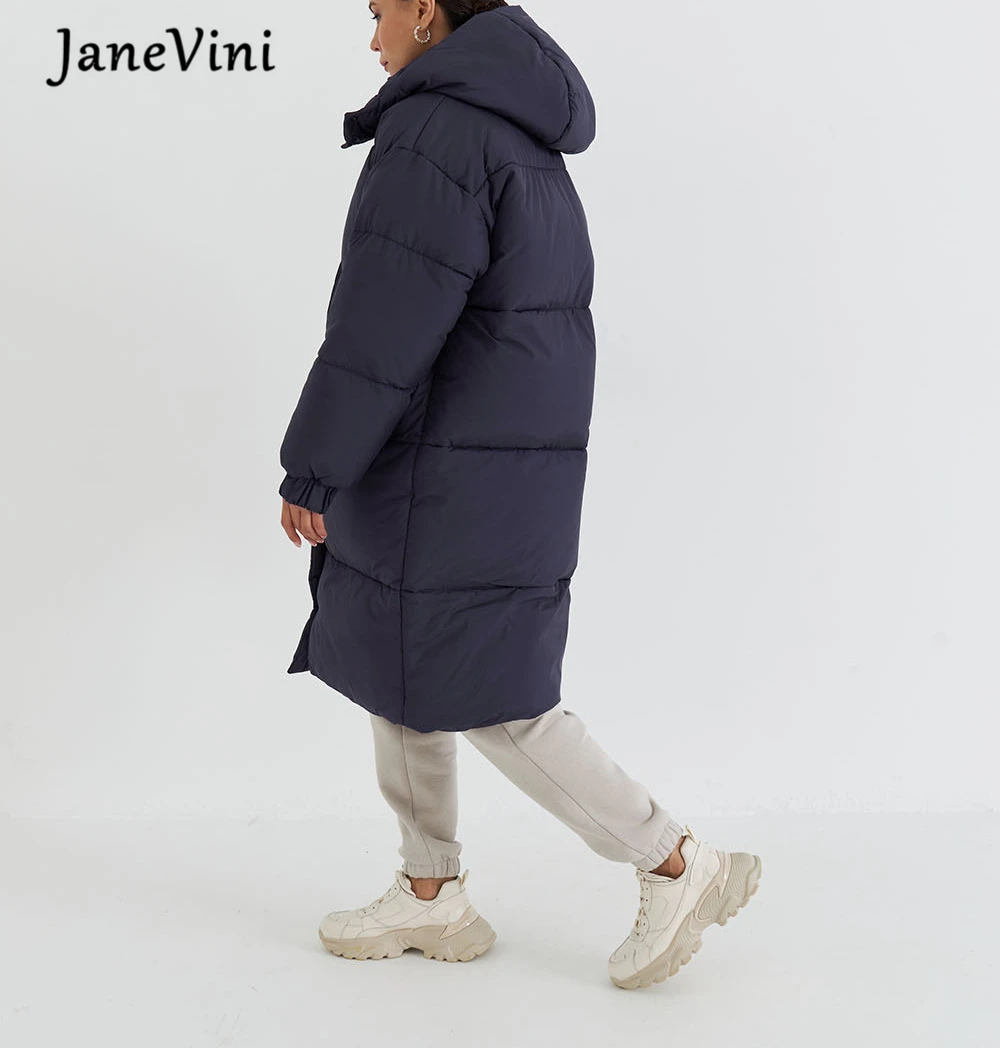 JaneVini New Down Jacket Women Mid-length Hooded Loose Jackets Winter Warm Thick Coats Ropa Mujer Invierno Nueva Tendencia 2023