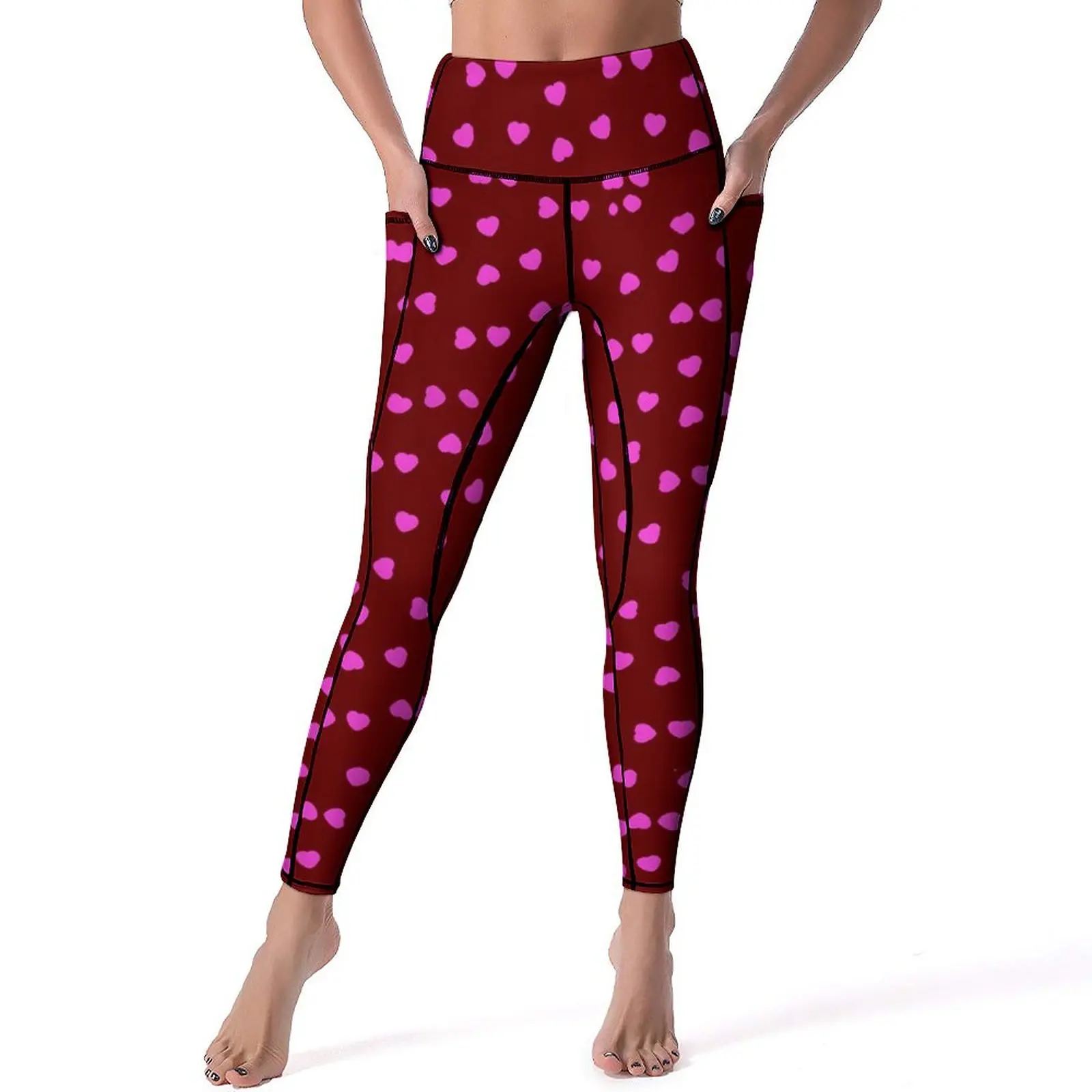 

Pink Hearts Pirnt Leggings Sexy Happy Valentine Push Up Yoga Pants Aesthetic Stretch Leggins Lady Graphic Running Sports Tights