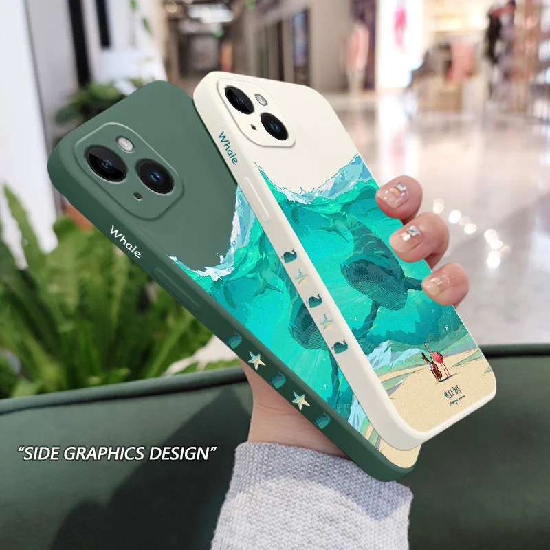 Submarine Whale Phone Case For iPhone 16 15 14 13 12 11 X XR XS Plus Pro Max Mini Silicone Cover