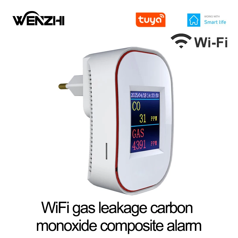 Фото Датчик утечки газа Wi-Fi, детектор угарного газа (CO), сирена-сигнализация, мониторинг, для дома и кухни, безопасность и защита, Tuya Smart Life №1