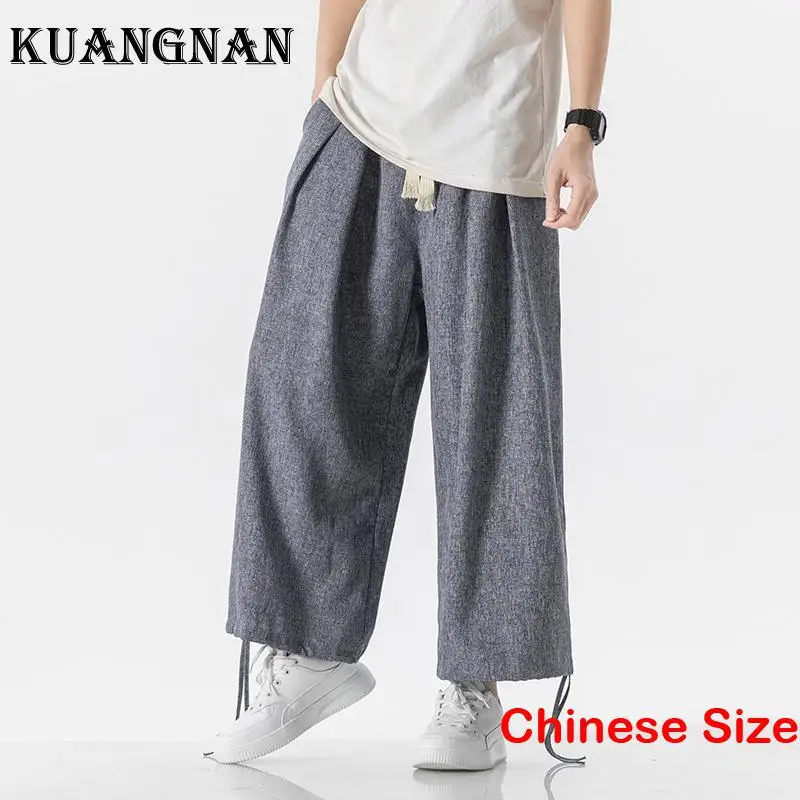

KUANGNAN Cotton Linen Jogging Pants Men Trousers Korean Style Clothes Sweatpants Harajuku Fashion Mens Joggers 5XL 2023 Spring