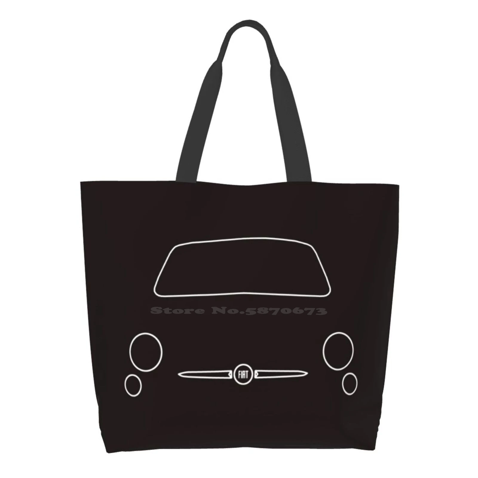 

Fiat 500 Outline Graphic (White) Designer Handbags Shopping Tote Fiat 500 Cinquecento Classic Small Car Italy Italian Simple