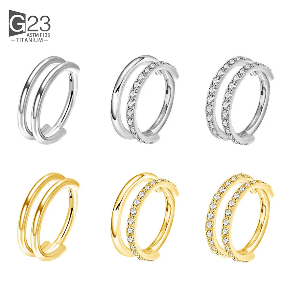 ASTM F136 титановое кольцо для пирсинга в носу 16G CZ раскрывающаяся сегментная перегородка для хряща уха Козелка завитка ушной раковины губ