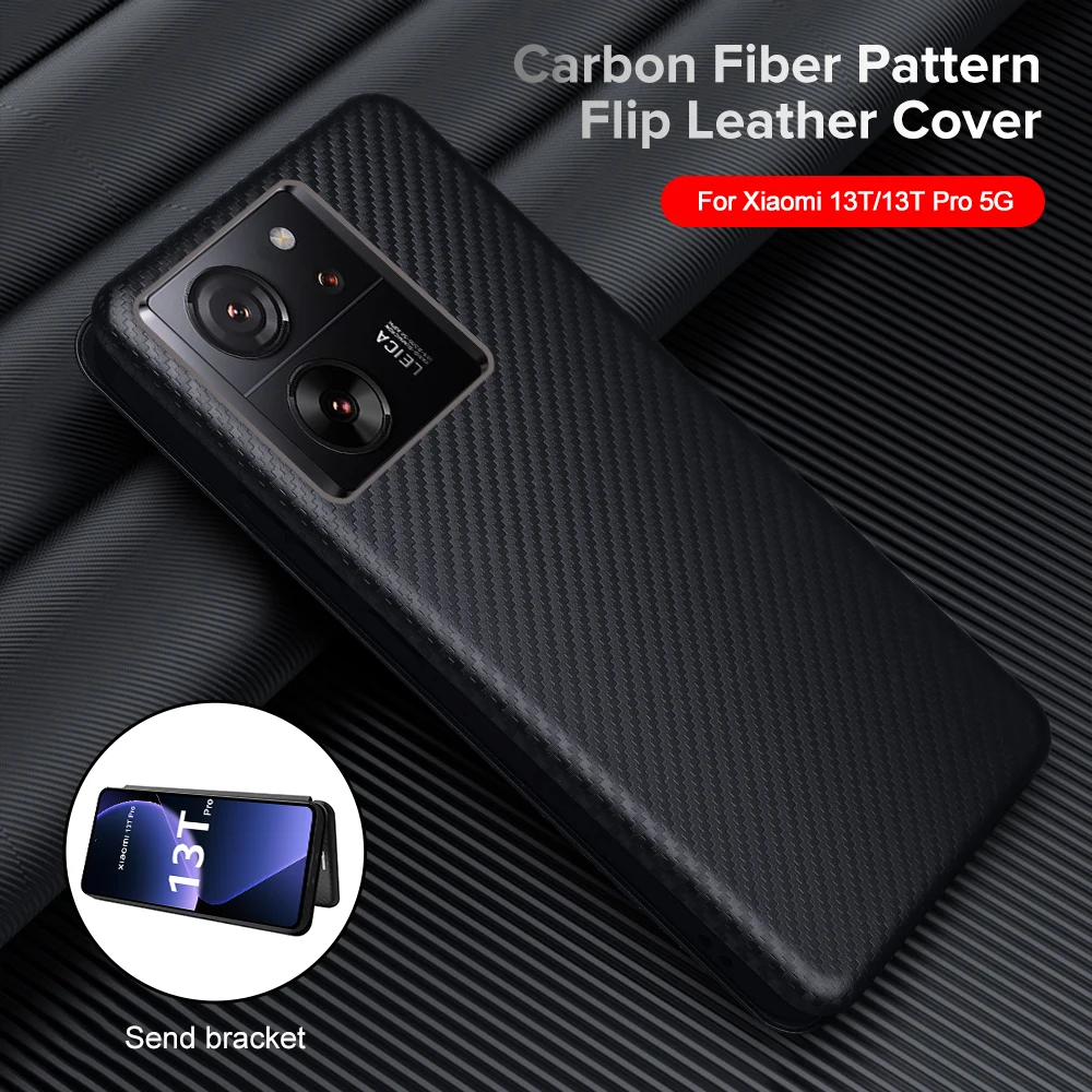 

Xiomi 13T Pro Case Carbon Fiber Texture Flip Leather Cover For Xiaomi Mi13T Mi 13T 13 T Pro With Lanyard Holder Ring Wallet Caso