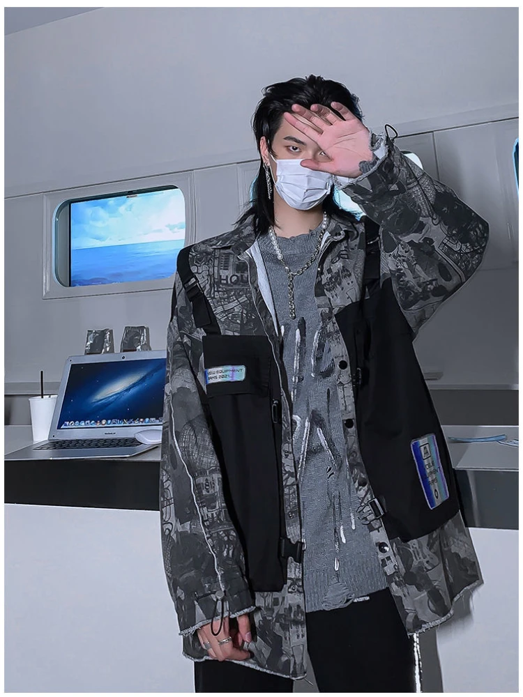 Куртка-карго Mafokuwz Мужская джинсовая в стиле хип-хоп