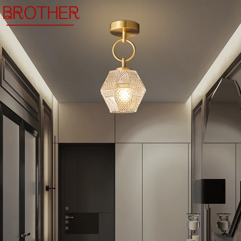 

BROTHER Nordic Brass Ceiling Light LED Gold Copper Lamp Simple Creative Decor for Home Stairs Aisle Balcony