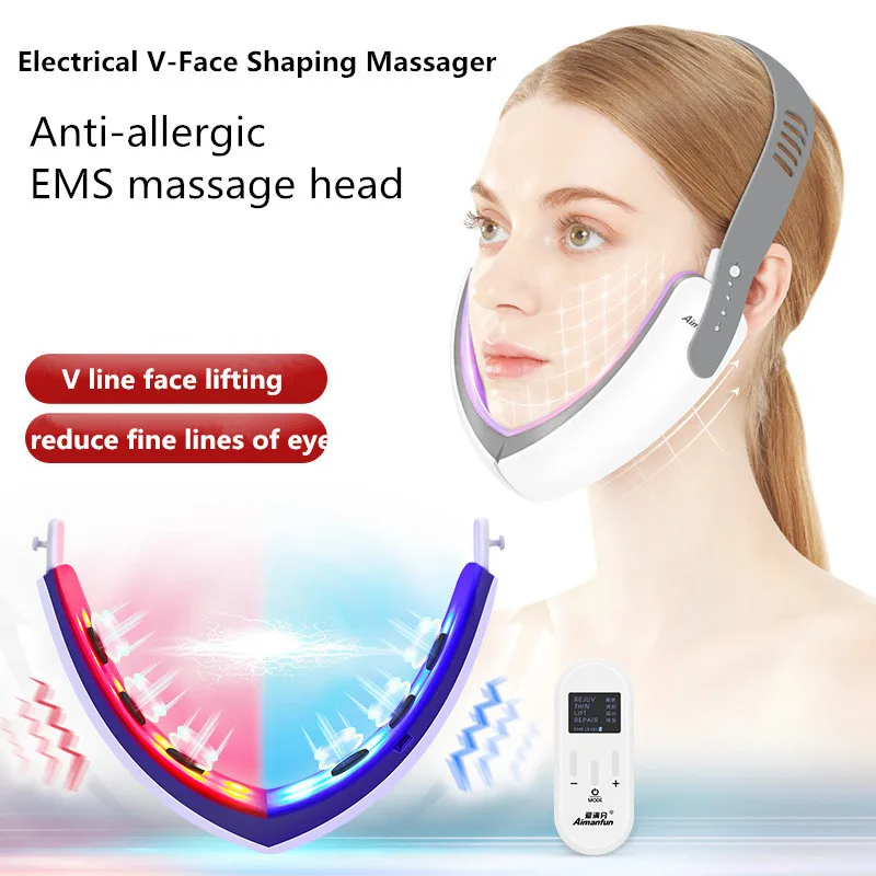 Electrical V-Face Shaping Massager Belt Red Light Therapy Vibration EMS Face Skin Tightening Lifting Thin Double Chin Instrument