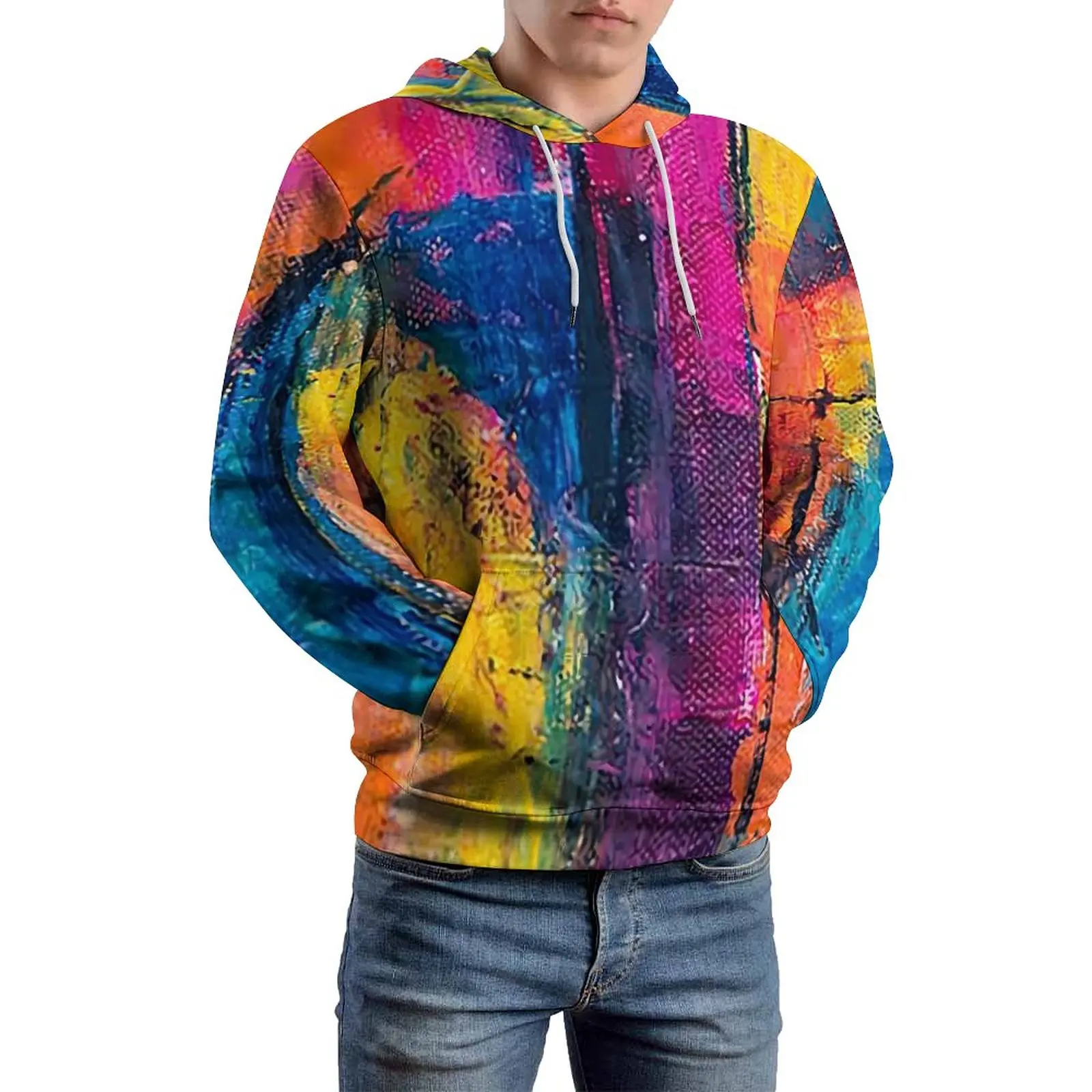 

Худи свободное с разноцветными блоками, пуловер яркий абстрактный Y2k, мужская толстовка с длинным рукавом, повседневные свитшоты оверсайз с графическим принтом