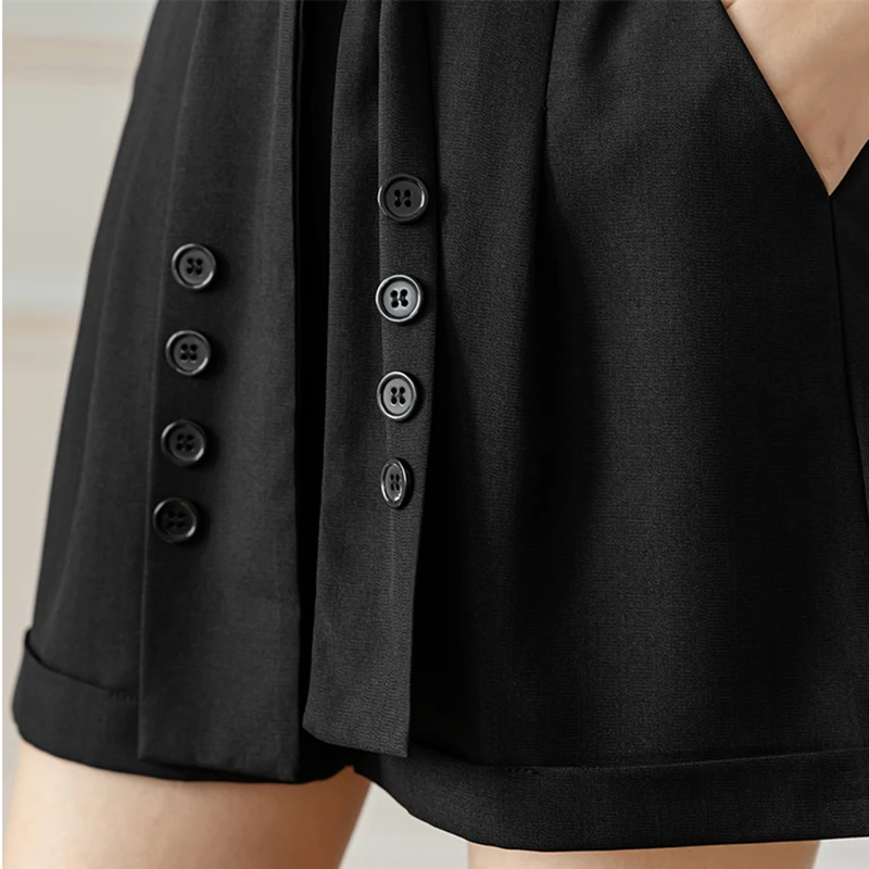 Elegant OL High Waist Shorts For Women 2022 Fashion Summer Loose Wide Leg Short Femme Pants Belt Bandage Black Gray Suit Shorts