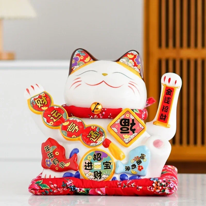 10 2-дюймовый большой орнамент Lucky Cat Maneki Neko керамический кошачий кот с подвижной