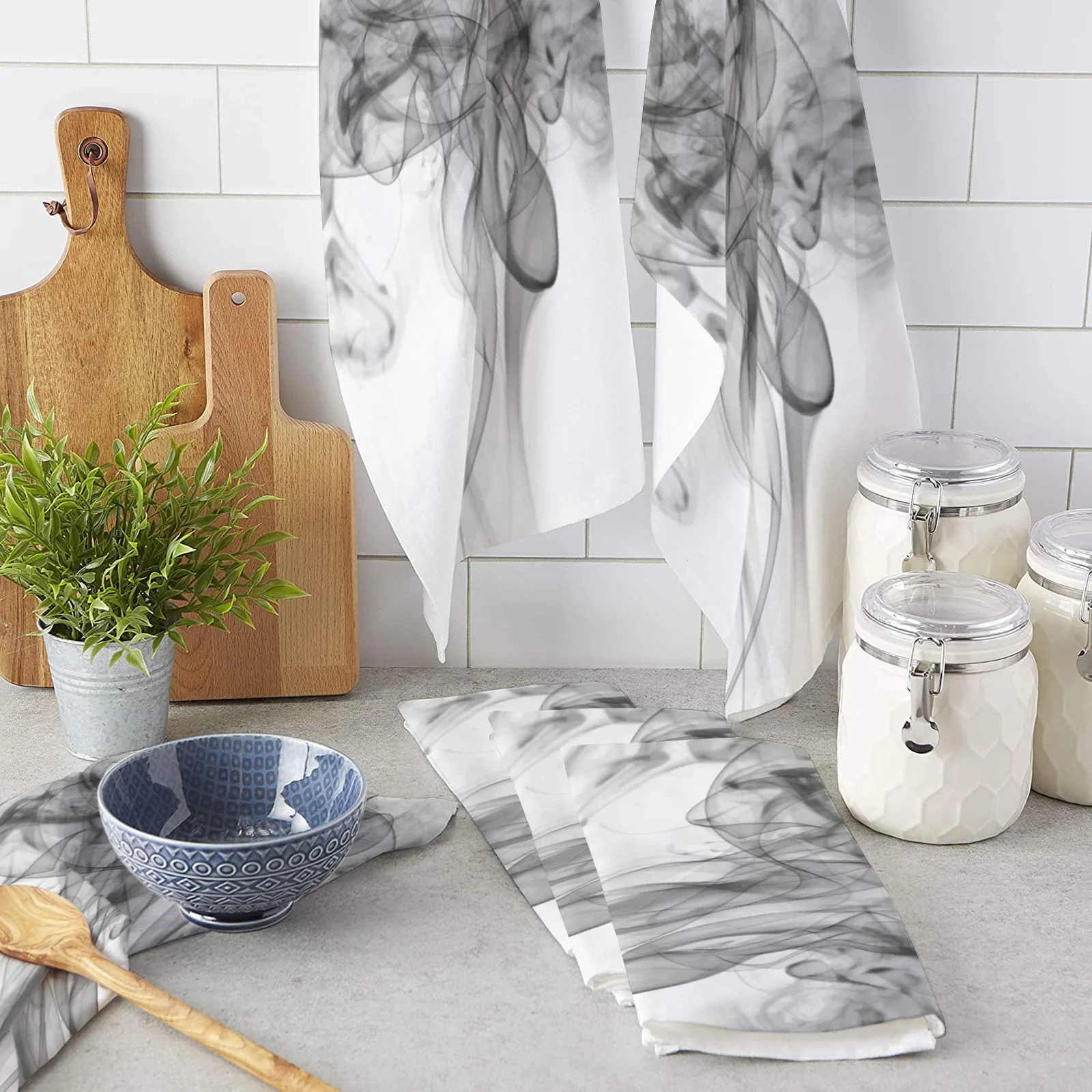 

Abstract Art Smoke Poster Kitchen Towel Set Cleaning Cloth Kitchen Accessories Dish Washing Cloth Household Decoracion