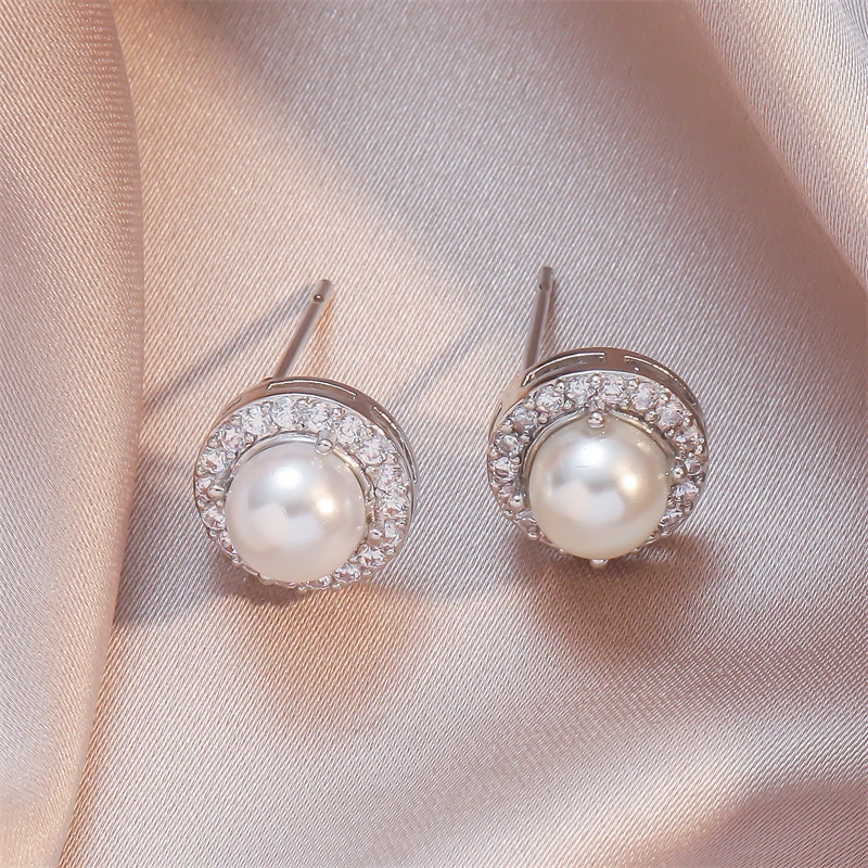 

Fashion Circular Zirconia Stud Earrings Geometric Silver Plated Earring For Women Chic Party Birthday Wedding Jewelry