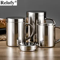 400ml 304 Stainless Steel Double Wall Mugs with Lid Coffee Cup Creative Water Cup with Handle Heat Insulation Beer Mug Drinkware