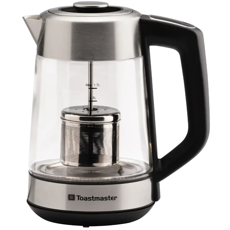 Toastmaster 1.7-Liter Electric Glass Kettle with Color Changing LED Indicators and Stainless Tea Infuser Electric Kettles