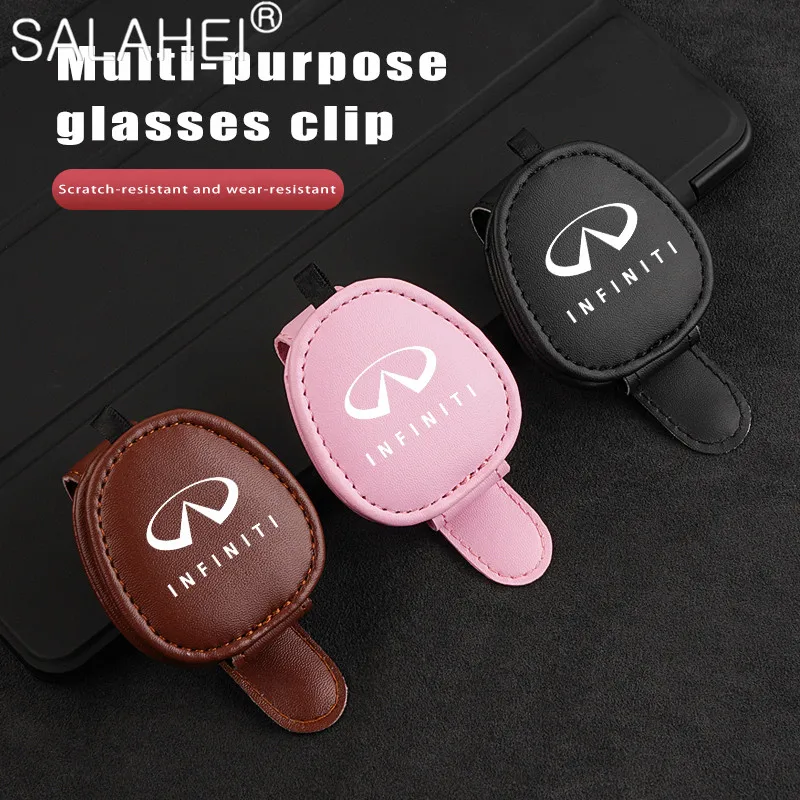 

Car Sunshade Glasses Case Leather Sun Visor Glasses Clip For Infiniti Q30 QX56 Q70L QX4 Q45 Q60 QX60 Q50 JX FX M35h QX FX37 EX37