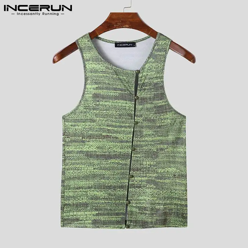 

Майка мужская с круглым вырезом, пикантная облегающая безрукавка с принтом, ажурная уличная одежда, Модный повседневный топ на пуговицах, л...