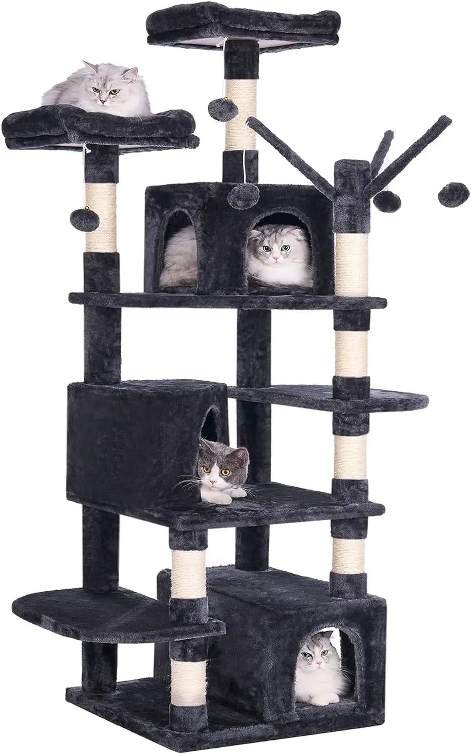 

Tree for Indoor Cats Large Cat Tower Multi-Level Cat Play House with Cat Condos, Removable Pompoms, Scratching Posts and Padded