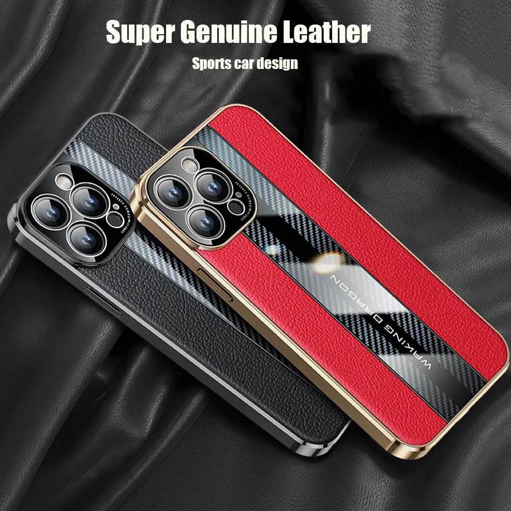 

Чехлы для iPhone 14 Pro Max, роскошный чехол из натуральной кожи, Противоударная задняя крышка для спортивного автомобиля, мягкий бампер, Защитные ...