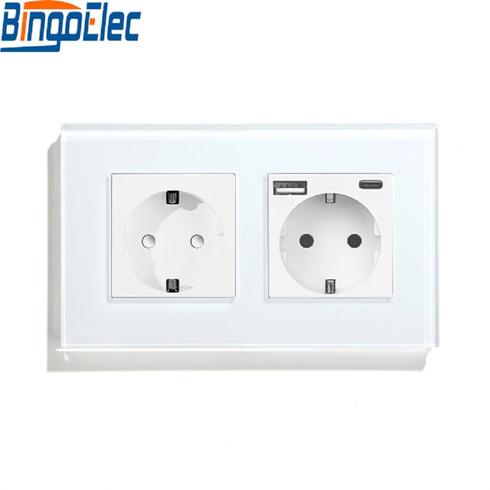 

Bingoelec Wall Type -C USB Power Socket 3.1A, Electrical socket wall plug with usb, 16A 250V outlet, German EU Standard Socket