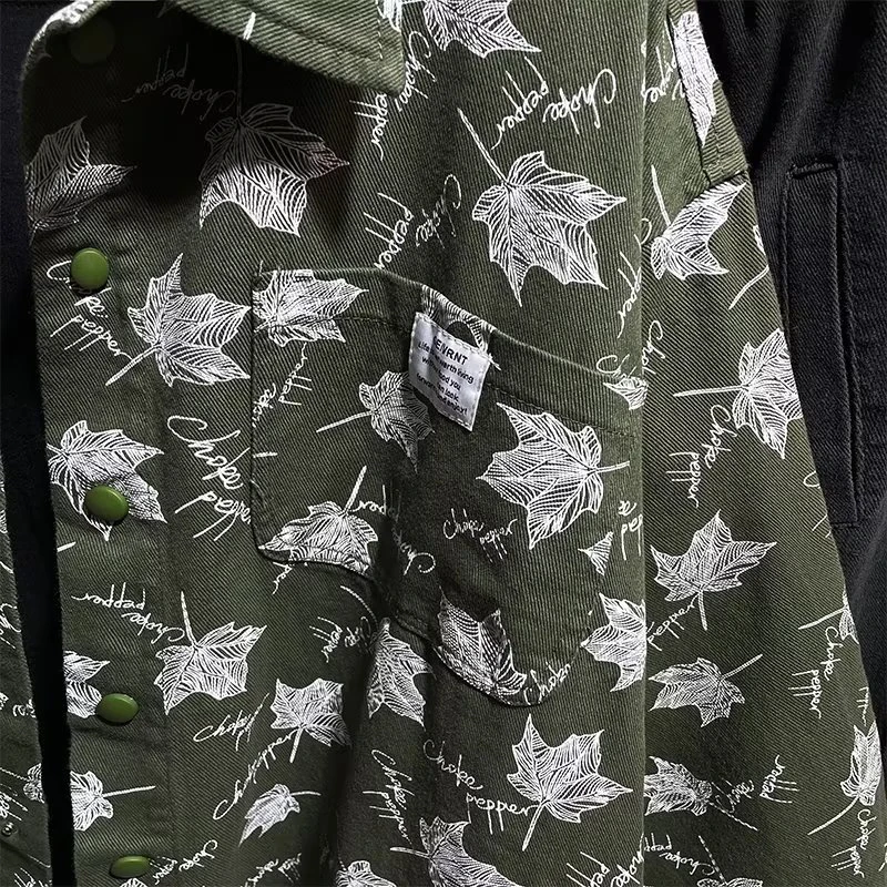 Black Green Shirts High Quality Full Maple Leaf Print Me Women Couples Shirts