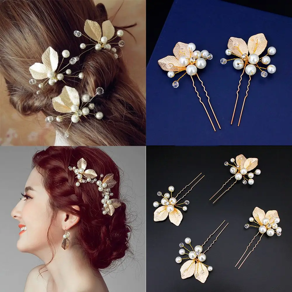 

Rhinestone Wedding Party Hair Ornament Hair Jewelry Pearl Leaf Hair Clips Crystal Hairpins Bridal Hair Accessories