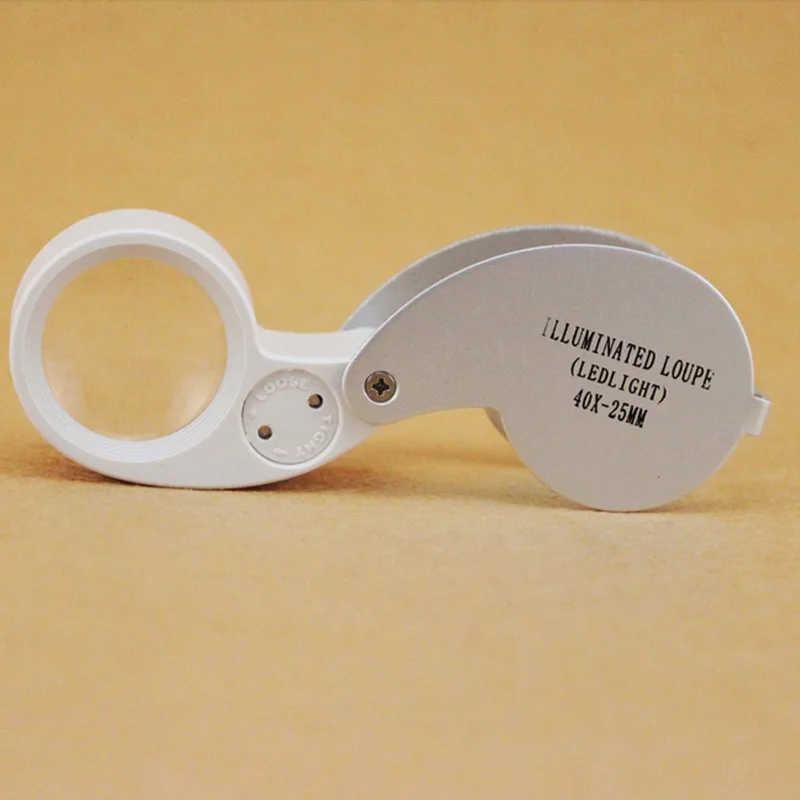 40X 25mm Handheld Portable Folding Magnifier With LED Light MINI High-definition Magnifier for Jewelry Coins Stamps Antique
