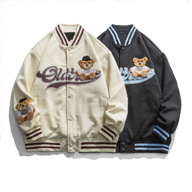 

American Trend Waffle Baseball Uniform Men's Top Spring and Autumn Men and Women's Same Style Street Loose Jacket Casual Jacket