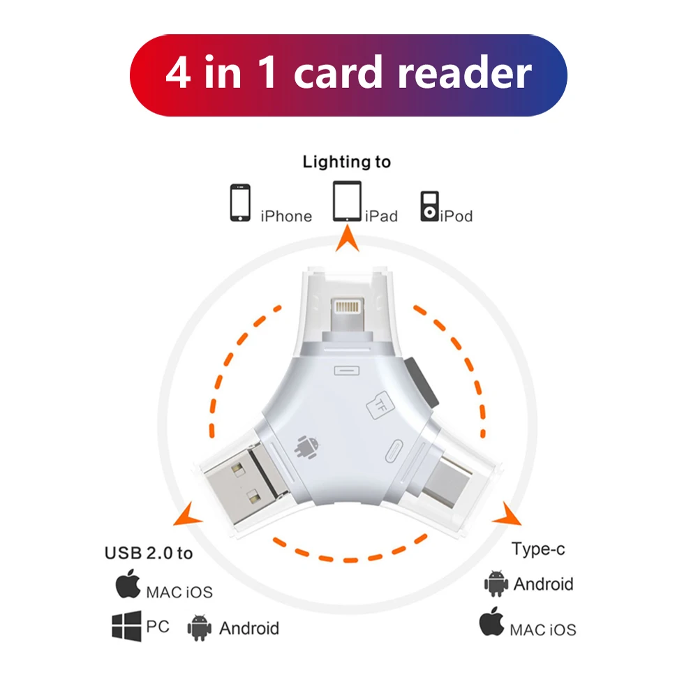 

4 в 1 OTG Устройство для чтения карт памяти SD, TF, USB 2,0